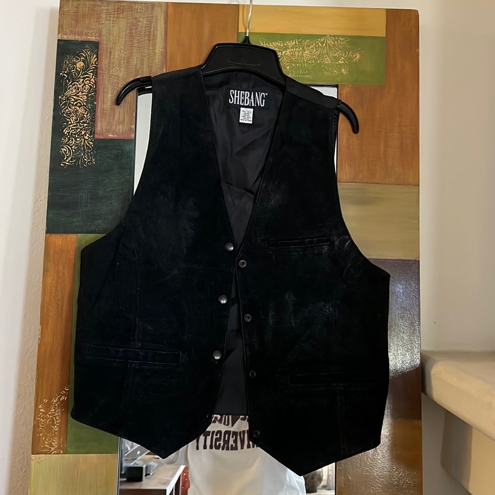 Vintage black leather vest size large
